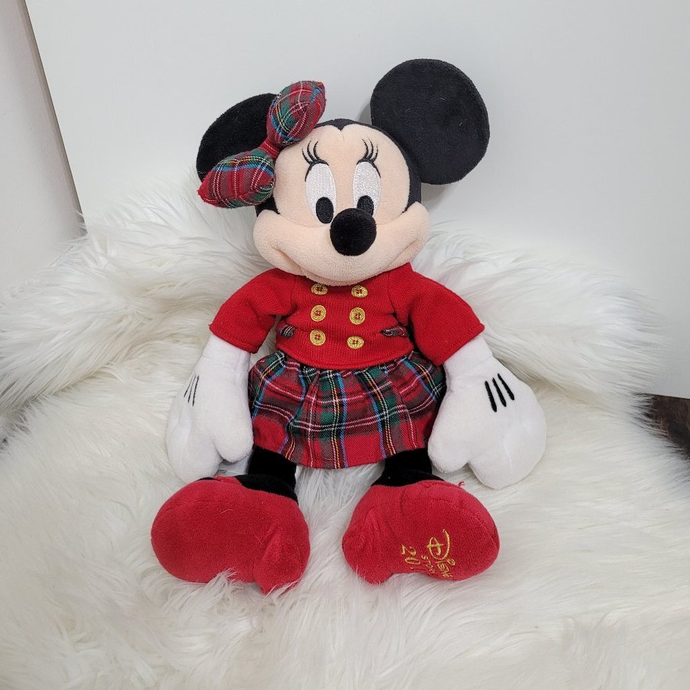 Disney Holiday 2016 Minnie Mouse Red Tartan Plaid Authentic Disney Stuffie 16"